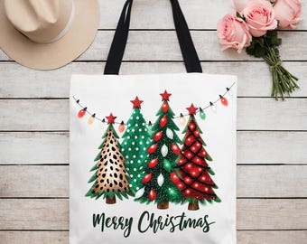Christmas Tree Tote Bag, Holiday Gift Bag, Seasonal Shopper, Festive Tote, Merry Christmas Bag, Christmas Gift