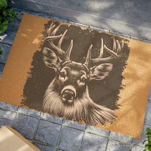 Buck Whitetail Deer Hunting Door Mat, Welcome Mats, Hunting Decor, Hunter Gift, Cabin Decor, Cabin Door Mat, Hunting Doormat, Deer Door Mat