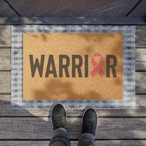 Breast Cancer Warrior Outdoor Mat, Breast Cancer Awareness Gift, Breast Cancer Survivor Door Mat,  Family Gift