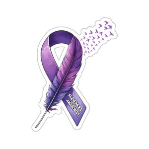 Alzheimer bewustzijn sticker, sticker engelenvleugels, ziekte van Alzheimer, paars lint, Alzheimer laptop sticker, laptop sticker, Tumbler sticker
