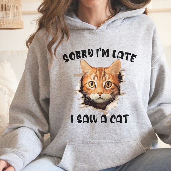 Buy Sorry I Am M Late I Saw A Cat Hoodie Cat Owner Gift Cat Lover Hoodie Crazy Cat Lady Hoodie I Saw A Cat Sweatshirt Gift for Cat Lover Online in