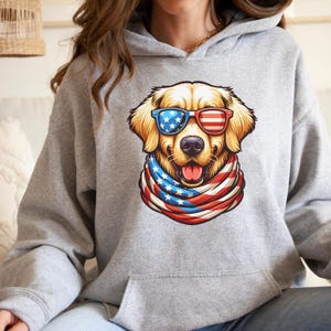 Golden Retriever Dog Hoodie, July 4th Celebration Sweatshirt, Patriotic Dog Lover Gift, American Flag Pullover, Unisex Animal Graphic Jumper
