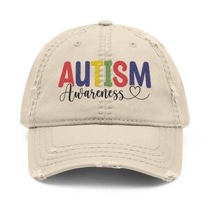 Autism Awareness Distressed Dad Hat | Vintage baseballpet | Verstelbare geborduurde hoed | Cadeau voor Awareness Month, vrijetijdskleding