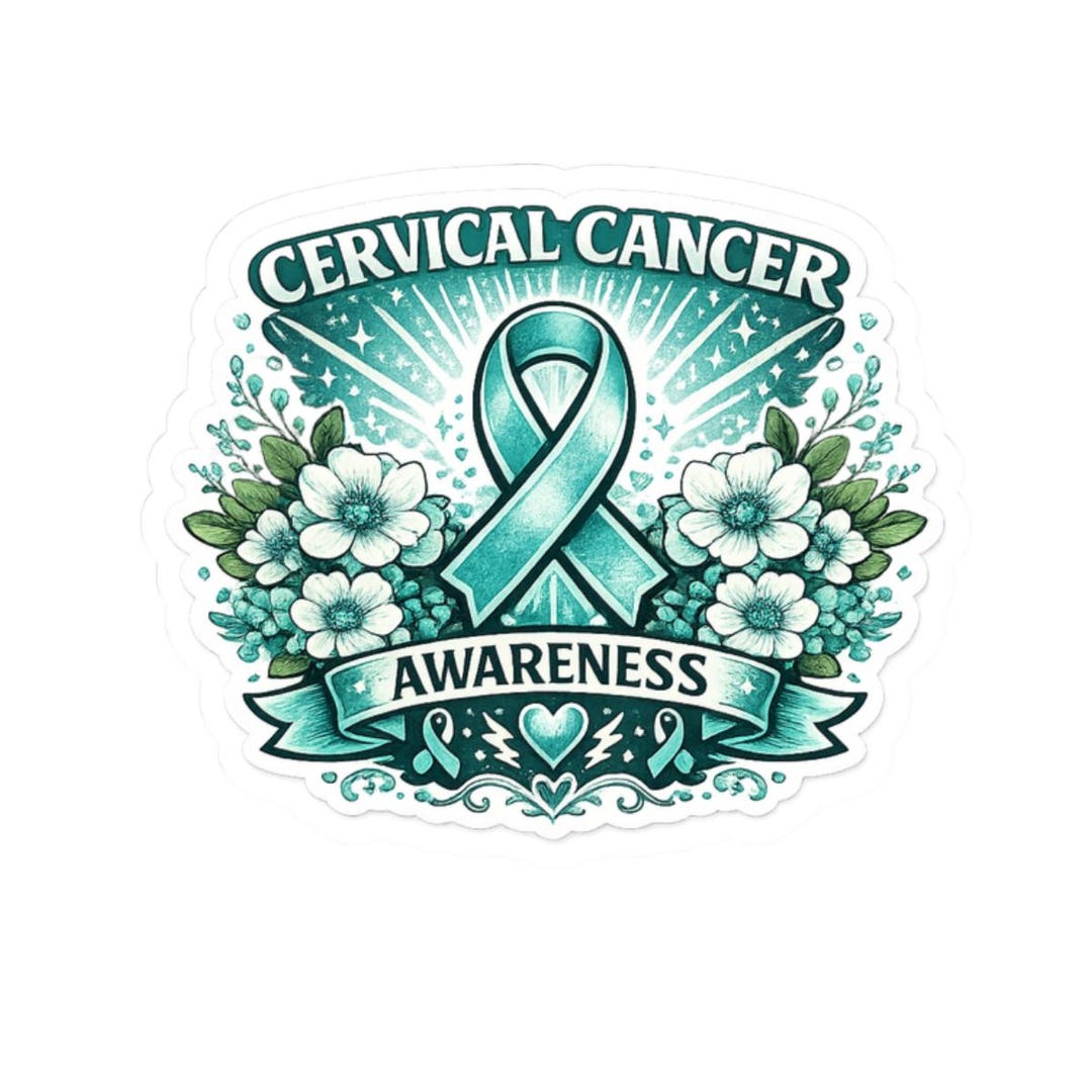 Cervical Ribbon Cervical Cancer Awareness Ribbon Sticker | Teal Ribbon Floral - Etsy