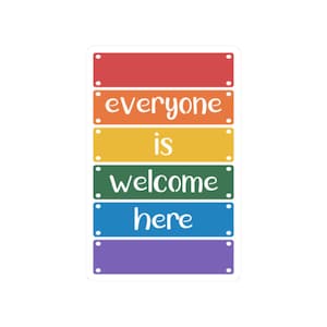 Stickers gelijkheid Kiss-Cut, sticker inclusief politiek, iedereen is welkom hier, sticker activist Pride, sticker laptop, sticker autobumper