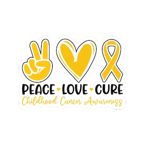 Adesivo per la sensibilizzazione sul cancro infantile, adesivo fustellato "Peace Love Cure", adesivo per laptop, adesivo per paraurti auto, etichetta per bottiglia d'acqua, regalo per raccolta fondi