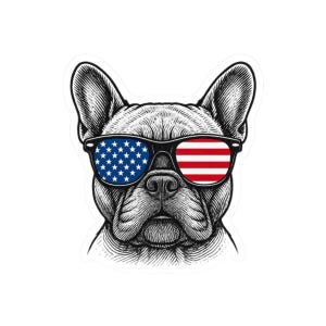 Französische Bulldogge mit Sonnenbrille Aufkleber, Vaterländischer Juli Aufkleber, Unabhängigkeitstag Laptop Aufkleber, niedlicher Hundeliebhaber, Haustier Amerikanische Flagge