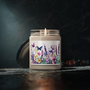 Floral Lavender Scented Soy Candle | 9oz Botanical Candle, Relaxation Gift, Home Decor, Eco-Friendly Soy Wax, Aromatherapy