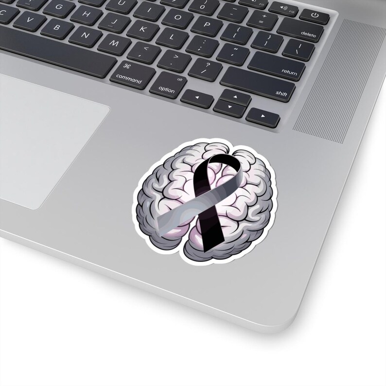Brain Print Ribbon Brain With Gray Awareness Ribbon Sticker, Brain Injury , Tbi Gift ...