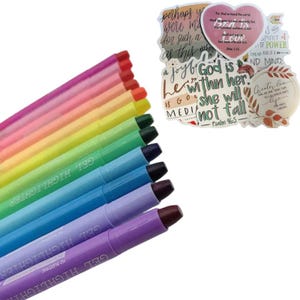 No Bleed Gel Bible Highlighters: 12 Vibrant Colors + 10PCS Stickers