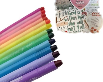 No Bleed Gel Bible Highlighters: 12 Vibrant Colors + 10PCS Stickers