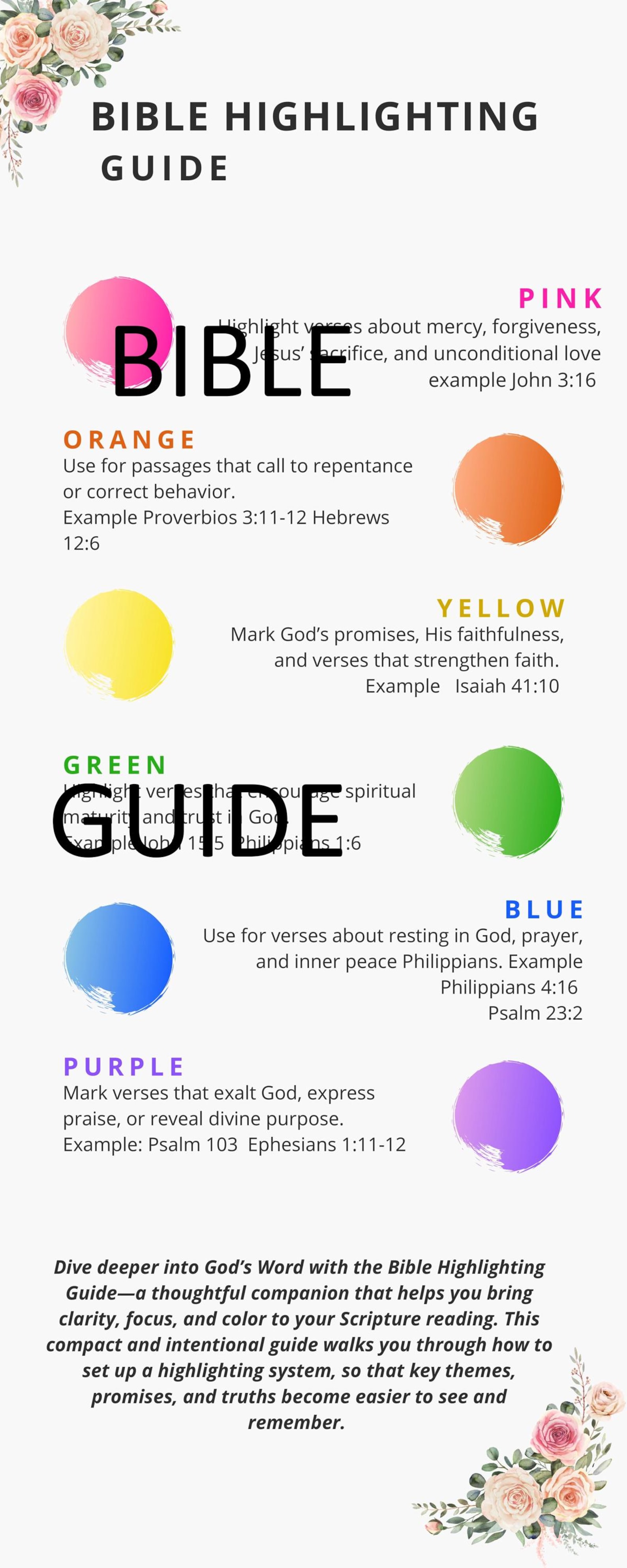 Bible Highlighting Color Guide - Etsy