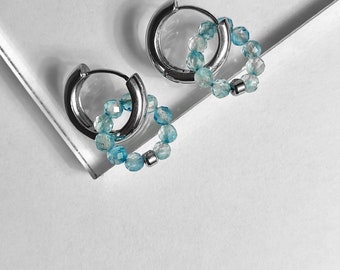 Old money aesthetic blue topaz hoop earrings in silver tone | Clean girl aesthetic with coquett  earrings | Gift for her