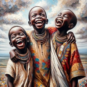 Joyful Brotherhood, African Children Laughing, African Black art, Digital Art African Black Art, Digital Download, Black Art Prints
