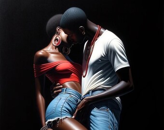 Digital Art - Enchanting Embrace of Romantic Couple with Musical Undertone - Exquisite Detail - High-Resolution Premium Digital Print