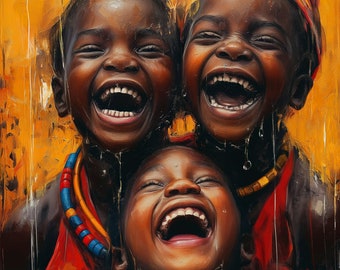 Joyful African Children Playing in Rain - Captivating Digital Artwork