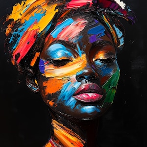 Colorful Abstract Portrait Digital Art | Vibrant Afro Beauty Wall Art | Modern Black Woman Painting Printable