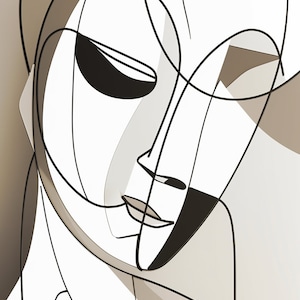Timeless Picasso-Inspired Wall Art, Timeless One-Line Face Art in the Spirit of Picasso, Abstract Monochrome Face in Picasso Style