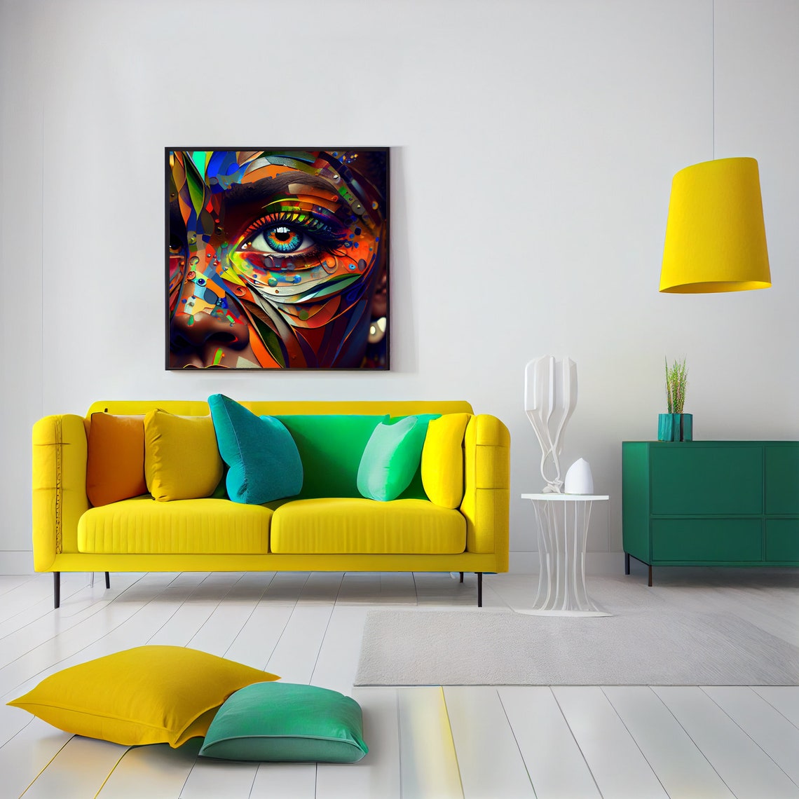 Colorful Abstract Face Wall Art Print Vibrant Abstract Portrait Wall