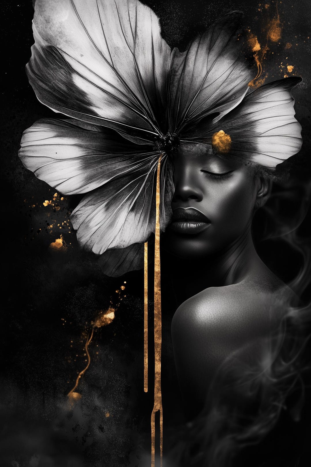 Black and Gold Abstract Woman Portrait - Digital Art Print, Glam Wall ...