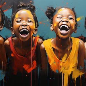 Joyful Moments, African Black art, Digital Art African Black Art, Joyful Sisterhood, Black Art Prints, Digital Download
