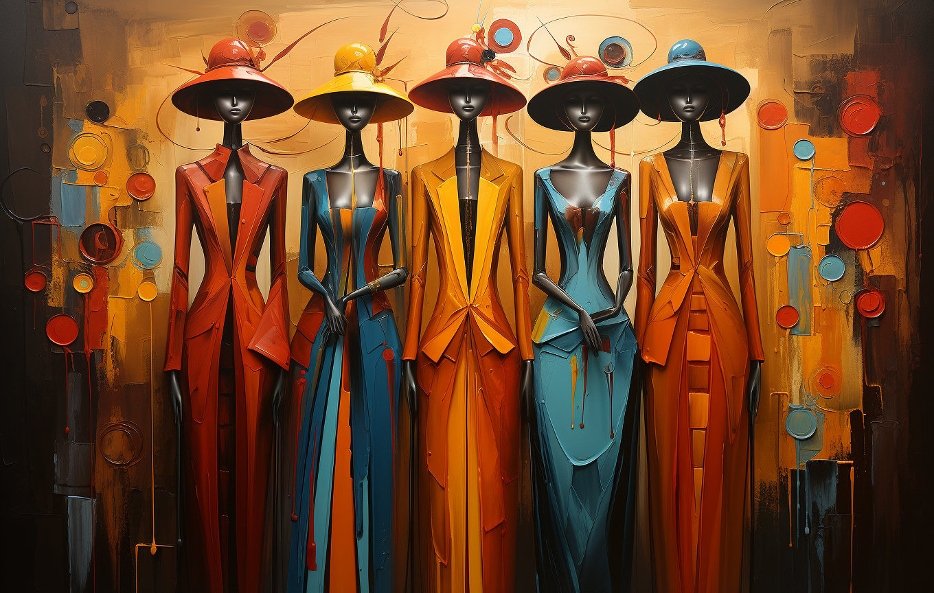 The Four Feathers' Painting - Mbole Art Style, Colorful Folkloric Costumes, Textured Brushstrokes