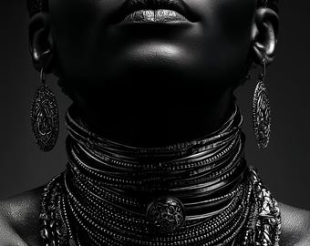 Afrofuturistic Goddess Portrait – Black Woman Sci-Fi Wall Art Digital Download, Afrocentric Home Decor Printable Poster, African Goddess Art