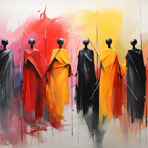 Modern Abstract Digital Print - African Women Art, Bold Colors, Ethnic Wall Decor, Contemporary Design, Cultural Essence