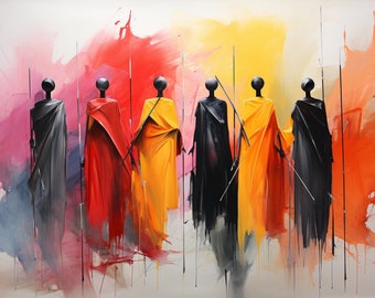Modern Abstract Digital Print - African Women Art, Bold Colors, Ethnic Wall Decor, Contemporary Design, Cultural Essence