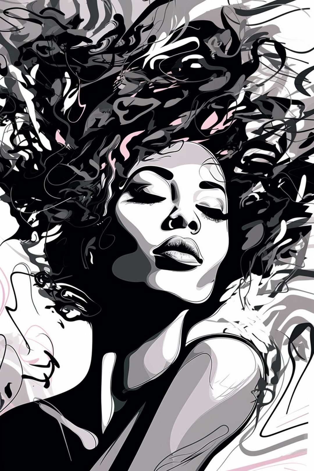 Sketch Female Line Art Black Woman Art, African American Art Modern