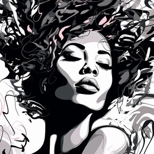 Sketch Female Line Art Black Woman Art, African American Art Modern Line Drawing Set of 3, I am a black woman
