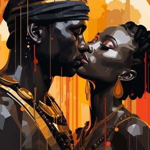 Divine Union: A Captivating Digital Mural Showcasing the Deep Emotional and Spiritual Connection of Black Love in Vibrant Hues
