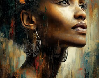 Black Woman Strength Art, Printable Wall Decor, African American Empowerment, Modern Abstract Portrait, Inspirational Digital Download