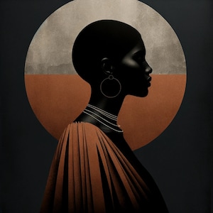 Moderne minimalistische Tribal Muse: Serene Profil mit Heiligenschein | Digitale Kunst zum Herunterladen