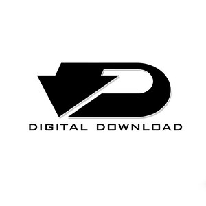 May include: Black and white logo with a stylized arrow pointing down inside a circle. The text "DIGITAL DOWNLOAD" is below the logo.