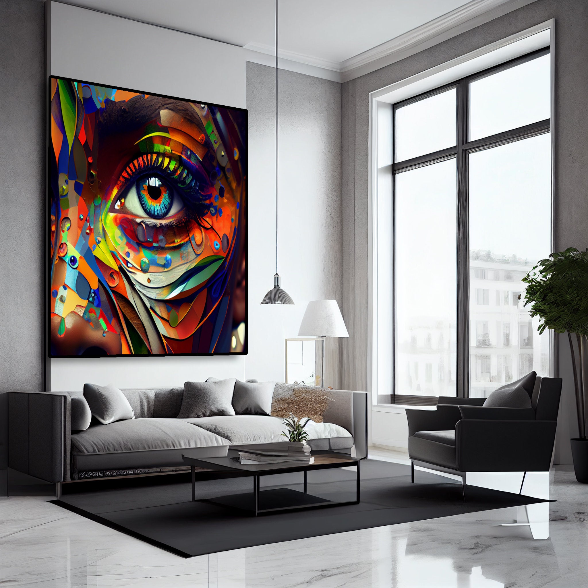 Deep Thought Abstract Face Wall Art | 36x59 White | Gold Stroke Accent main image 1
