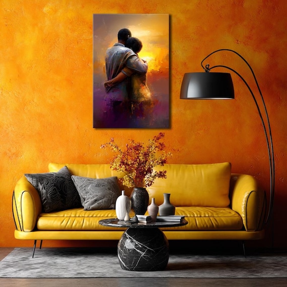 Black Couple Sunset Art, Printable Wall Decor, African American