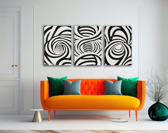Black Lines Set of 3 | Black Abstract Art Print, Abstract Wall Set, Gallery Wall Art, Minimal Prints, Printable Wall Art Set