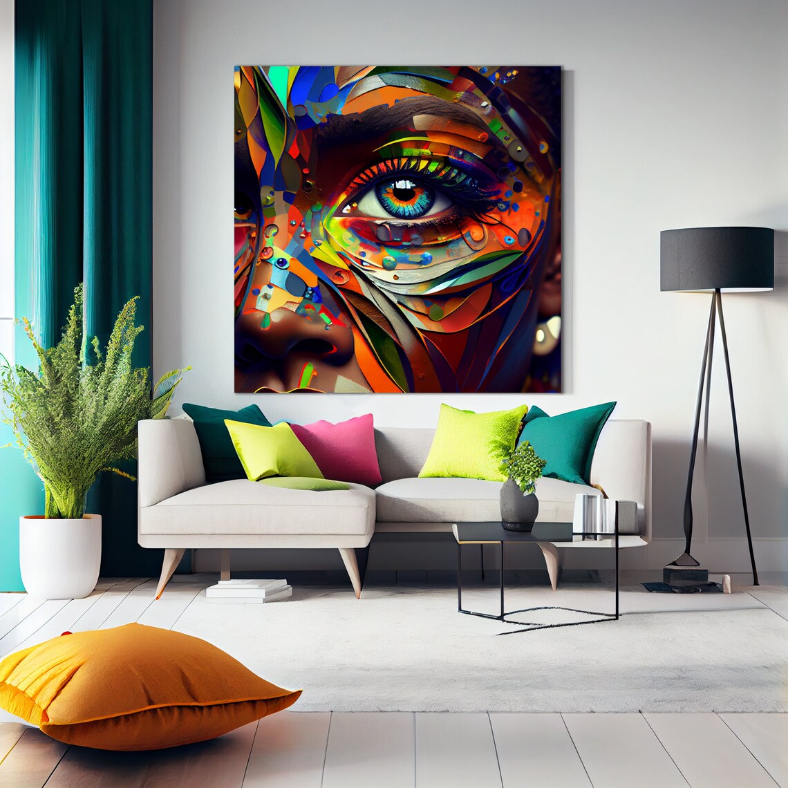 Colorful Abstract Face Wall Art Print Vibrant Abstract Portrait Wall