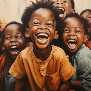 Joy of the Young: Illusory Hyperrealism Digital Poster Art - African Children Laughing, Instant Download, 300 DPI, Large Format