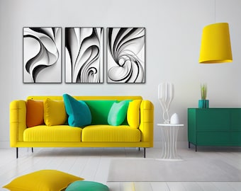 Black Lines Set of 3 | Black Abstract Art Print, Abstract Wall Set, Gallery Wall Art, Minimal Prints | PRINTABLE WALL ART
