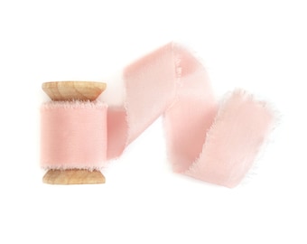 Rose Silk Ribbons in Dreamy Colors for Wedding Invitations Raw Edge Silk Crepe Ribbon Invitation Stationary Gift Wrap Hand Dyed