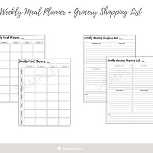 Instant Download Printable Weekly Meal Planner Template: Easy & Quick Organized Meal Plans, Grocery Lists, Recipe-free, Time-Saving Prep