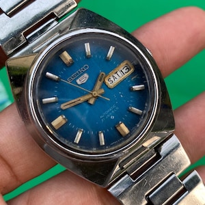 Vintage Rare Seiko 5 Automatic 6319 Day/Date Function Blue Dial Japan Made Wristwatch For Men’s