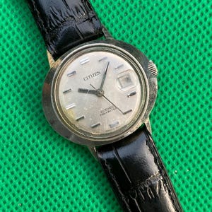Reloj de pulsera Citizen UFO Automatic Parawater vintage raro, Ref. No. 64-7632, con función de fecha, esfera plateada, fabricado en Japón, para mujer.