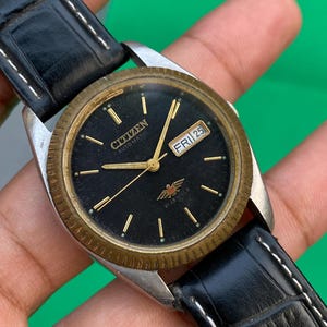 Vintage Rare Citizen Fluted Bezel Automatic GN-4W-S Day/Date Function Black Dial 4-R02106 RW Japan Made Wristwatch For Men’s