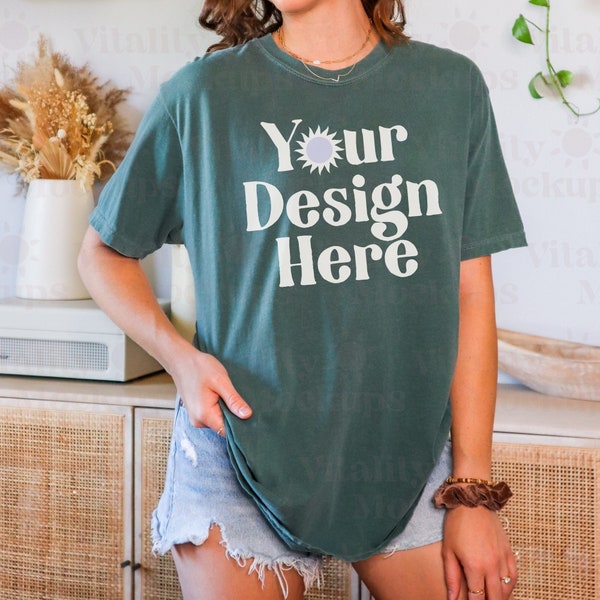 Blue Spruce Comfort Colors Mockup, Comfort Colors 1717 Mockup Blue Spruce Summer Tshirt Mockup Green Shirt Mockup C1717 Mockup Summer Mockup