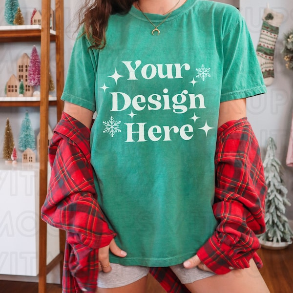 Comfort Colors Mockup GRASS Christmas Shirt Mockup, Holiday Shirt Mockup, Christmas Tshirt Mockup GREEN Comfort Colors 1717 Mock up Winter