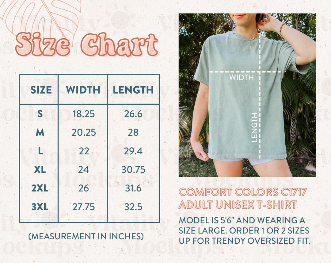 Comfort Colors Size Chart C1717 Comfort Colors Mockup Size - Etsy