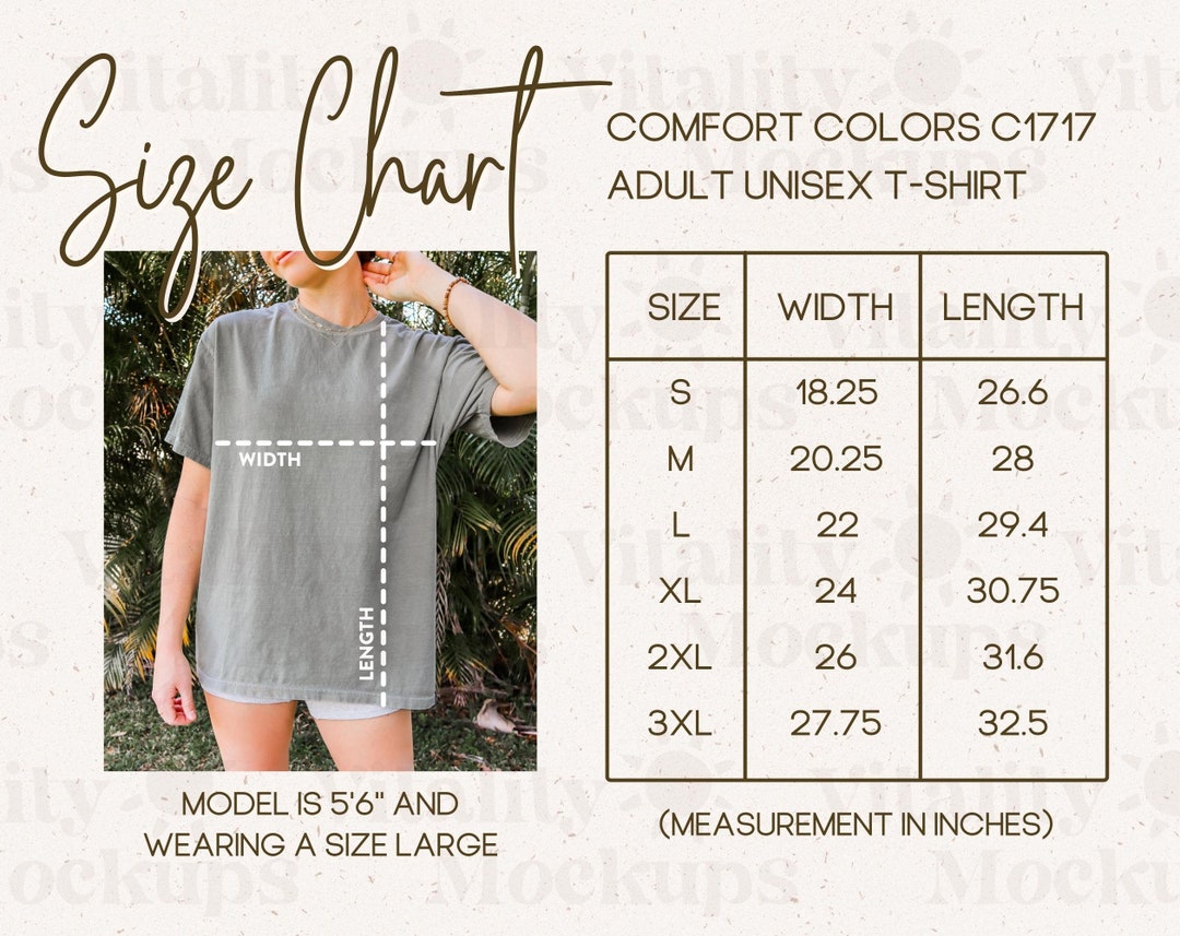 Comfort Colors Size Chart C1717 Comfort Colors Mockup Size - Etsy